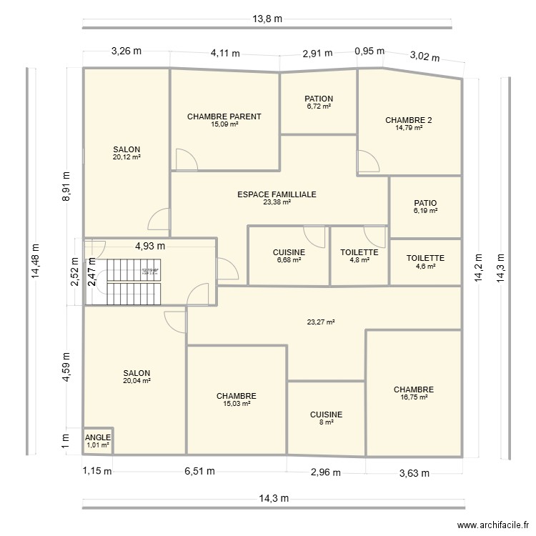 ETAGE. Plan de 16 pièces et 199 m2