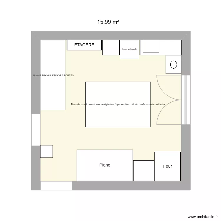 cuisine. Plan de 1  et 16 m²