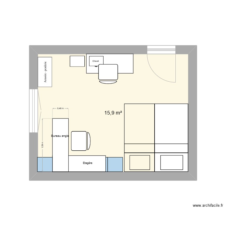 Bureau amenagement bureau Tango. Plan de 1 pièce et 16 m2