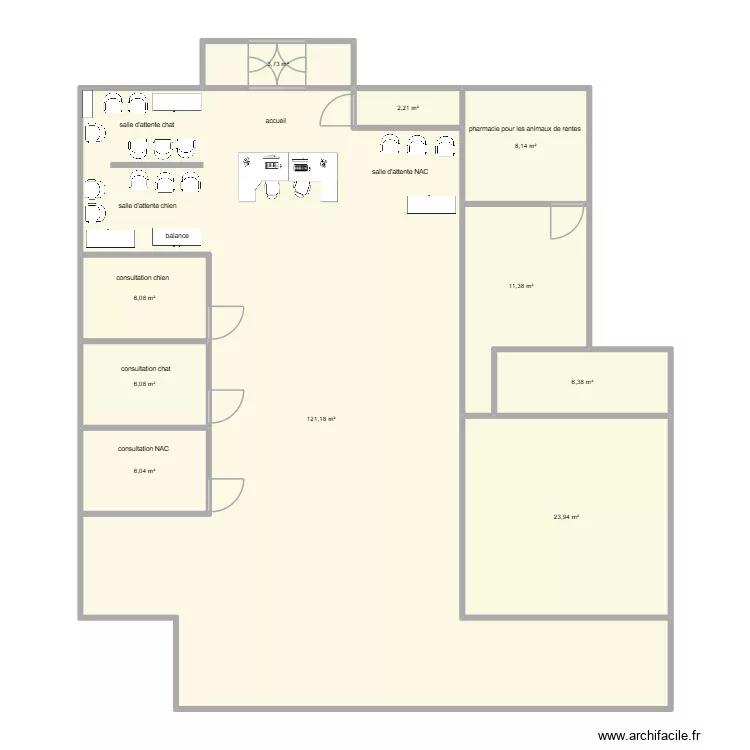 clinique mixte. Plan de 10  et 195 m²