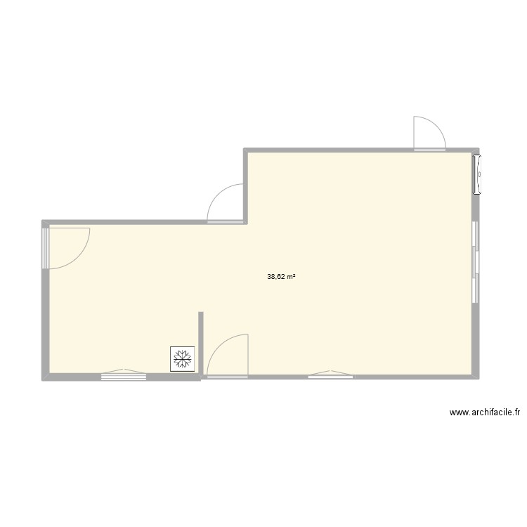 cuisine. Plan de 1 pièce et 39 m2