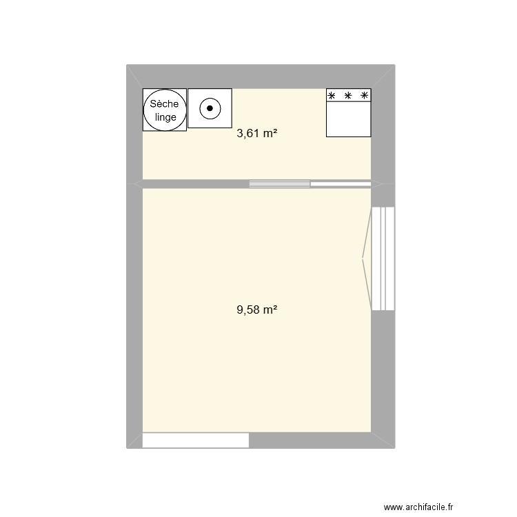 cuisine. Plan de 2 pièces et 13 m2