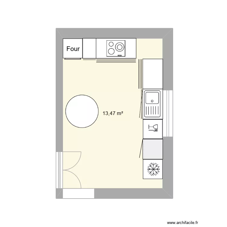 cuisine. Plan de 1  et 13 m²