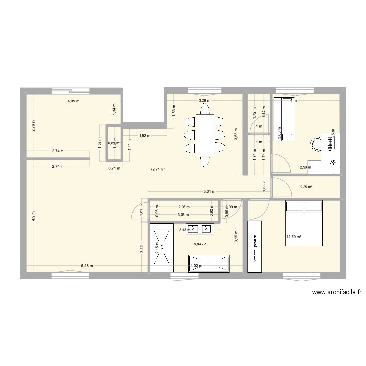 Creuzier-le-Vieux v2. Plan de 5 pièces et 99 m2