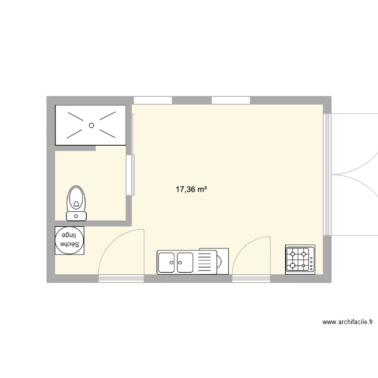 buanderie. Plan de 1 pièce et 17 m2