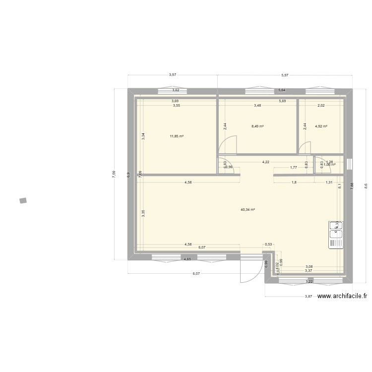 MANUE 1. Plan de 5 pièces et 67 m2