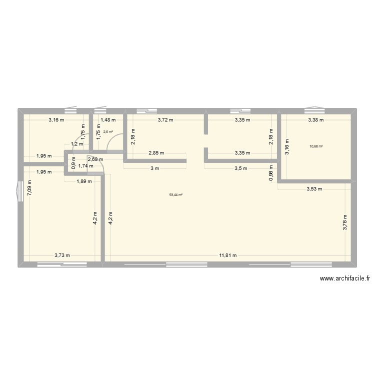 les fees. Plan de 3 pièces et 107 m2
