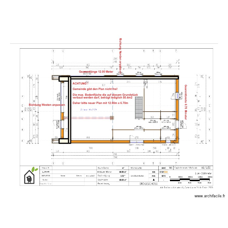 Neuer Plan 12x 6,7. Plan de 4 pièces et 4 m2