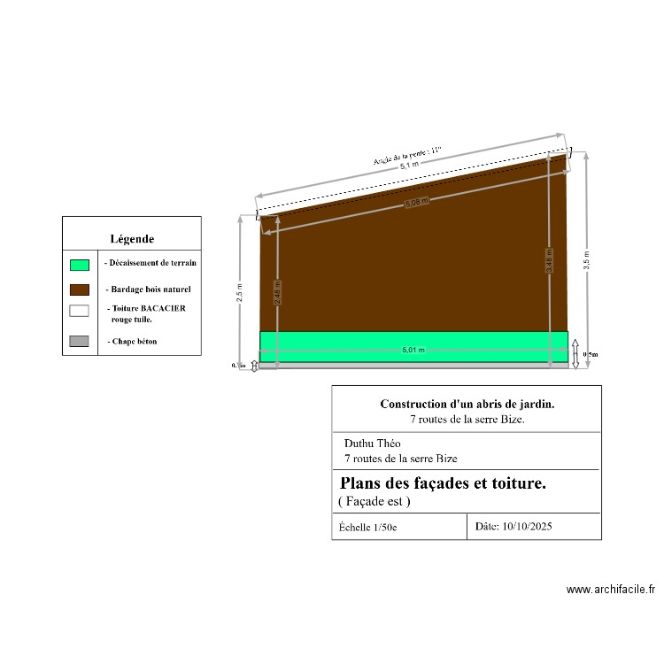 facade est. Plan de 1 pièce et 15 m2