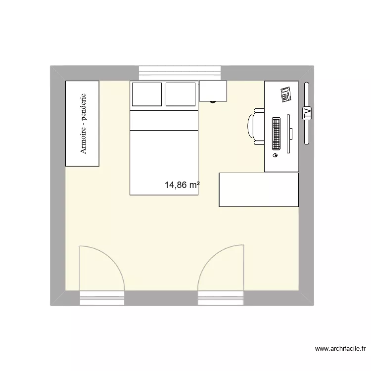 deuxieme plan chambre. Plan de 1 pièce et 15 m²