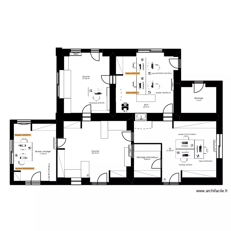 Albi P&eacute;lissier b&acirc;t E - R&eacute;partition des surfaces. Plan de 7  et 136 m²