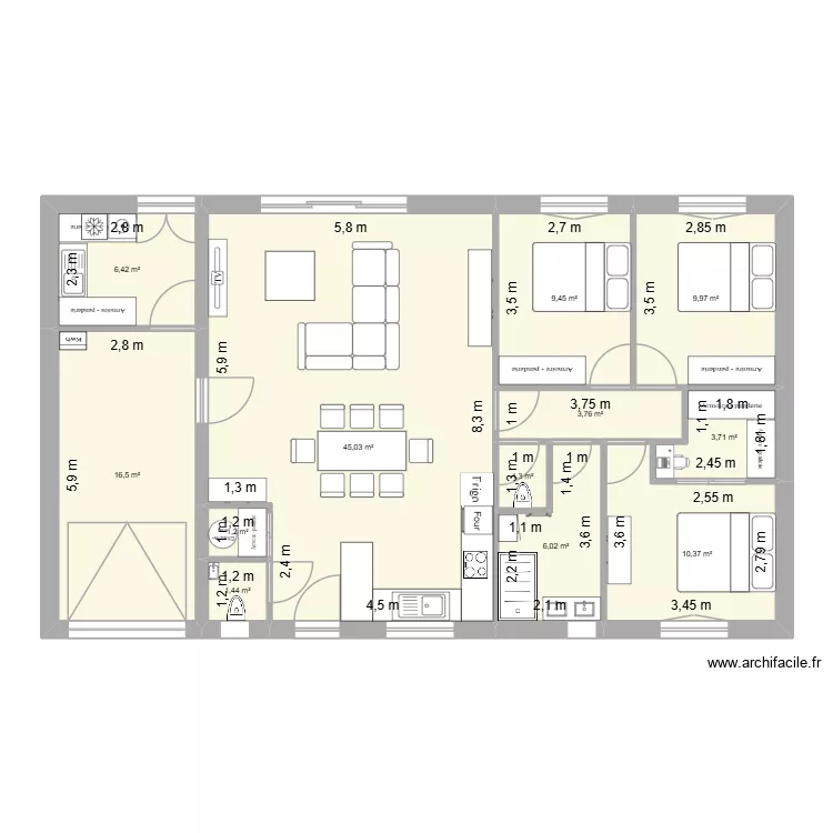 PLANS SYL & SANDY 3ch 8,50m * 15m V4. Plan de 11 et 116 m² PLANS SYL & SANDY 3ch 8,50m * 15m V4. Plan de 11 et 116 m²