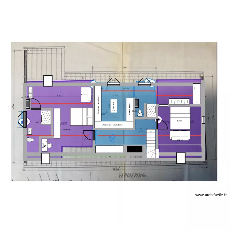 de panne etage Version definitive &agrave; realiser. Plan de 7 pièces et 72 m²