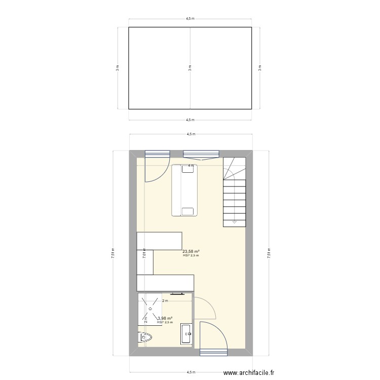 rbnb v1. Plan de 2 pièces et 32 m2