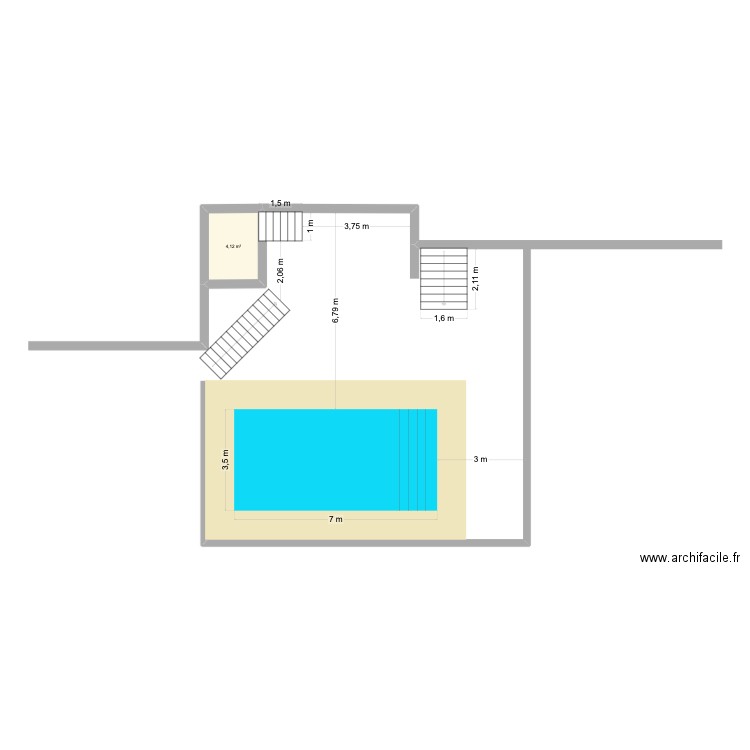 PISCINE. Plan de 1 pièce et 4 m2