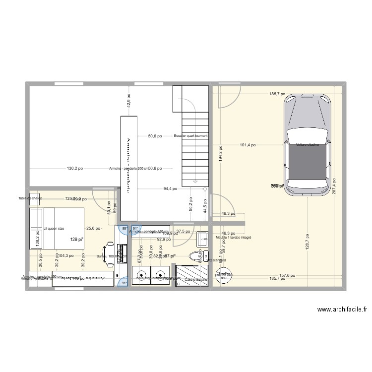 Plan sou-sol 2. Plan de 3 pièces et 53 m2