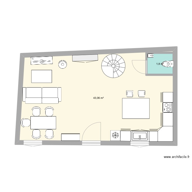 Maison elian. Plan de 2 pièces et 47 m2