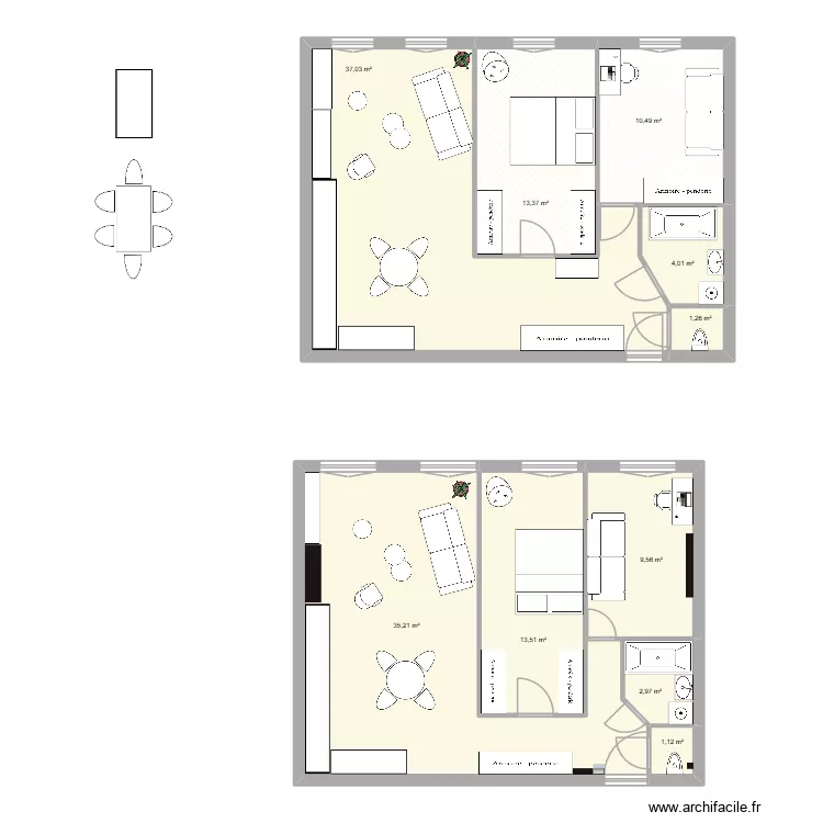 manue. Plan de 10  et 129 m²