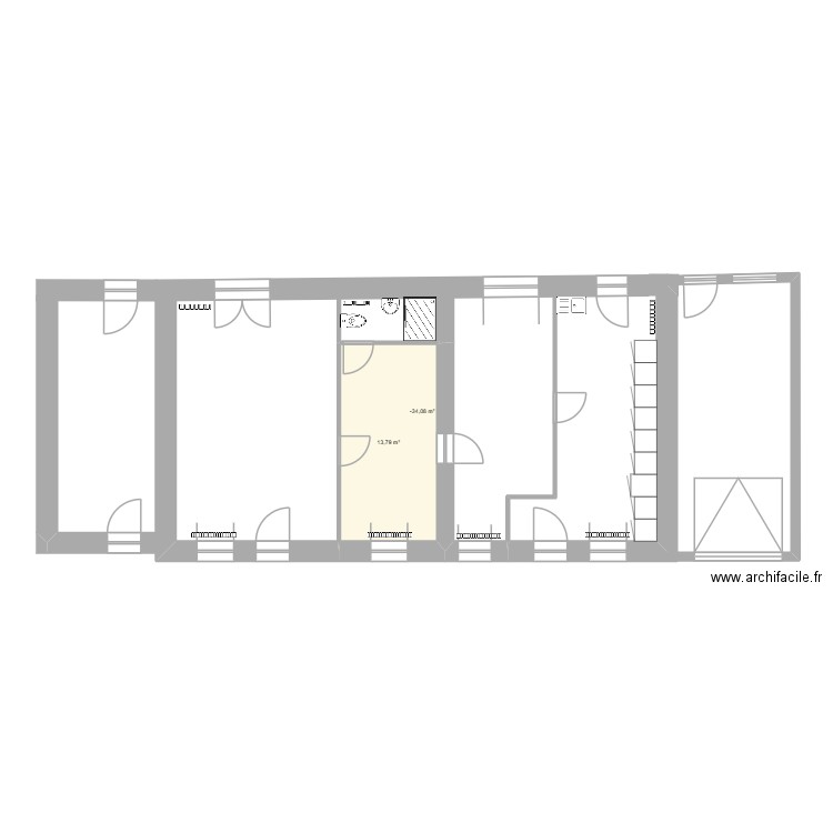 TROUY RDC existant. Plan de 2 pièces et 82 m2