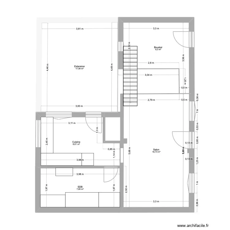 Plan des Dages - Rez de Chauss&eacute;e. Plan de 5 Pièces et 61 m²