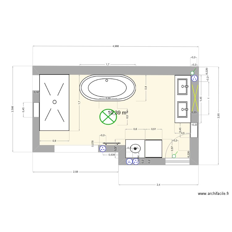 SALLE DE BAIN. Plan de 1 pièce et 10 m2
