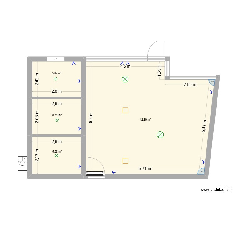 atelier cotations. Plan de 4 pièces et 60 m2