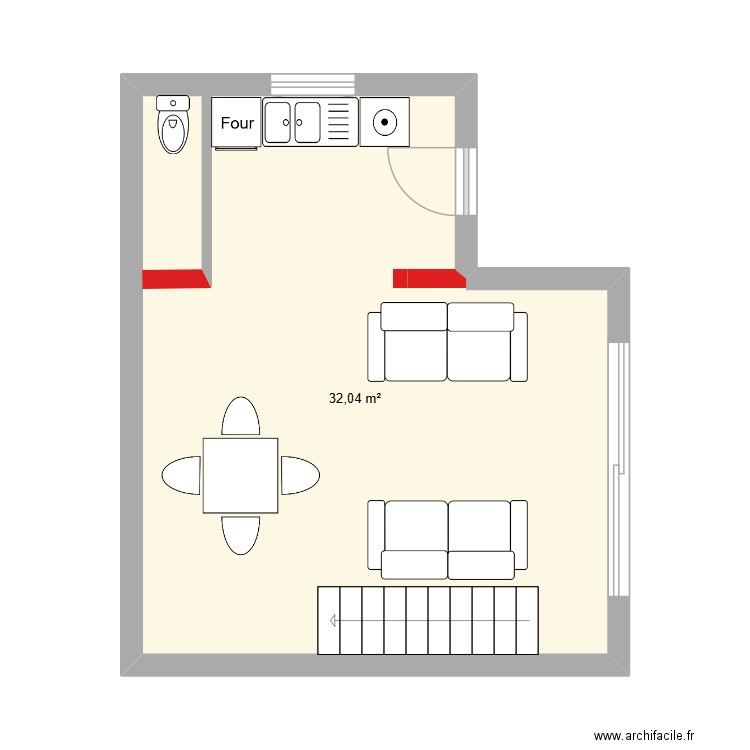 Menucourt Annexe RdC. Plan de 1 pièce et 32 m2