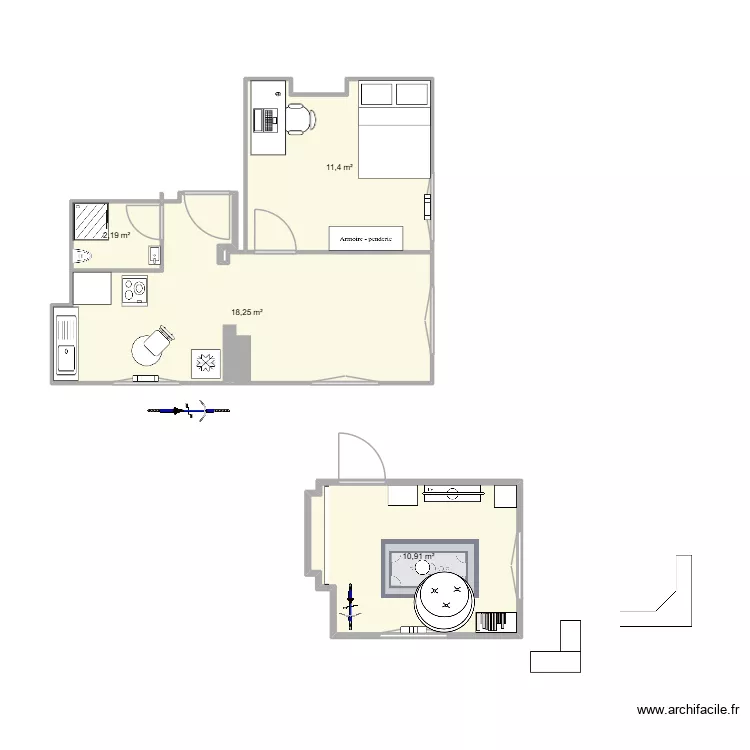 36m2. Plan de 4  et 43 m²