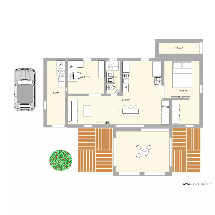chalet. Plan de 7 pièces et 61 m²