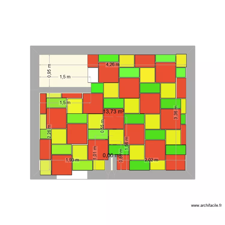 calpinage obus romain 3carrelage. Plan de 2  et 14 m²
