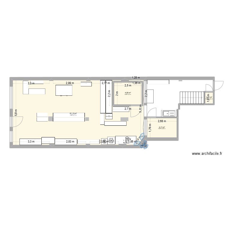 Local Gimont bis. Plan de 5 pièces et 72 m2