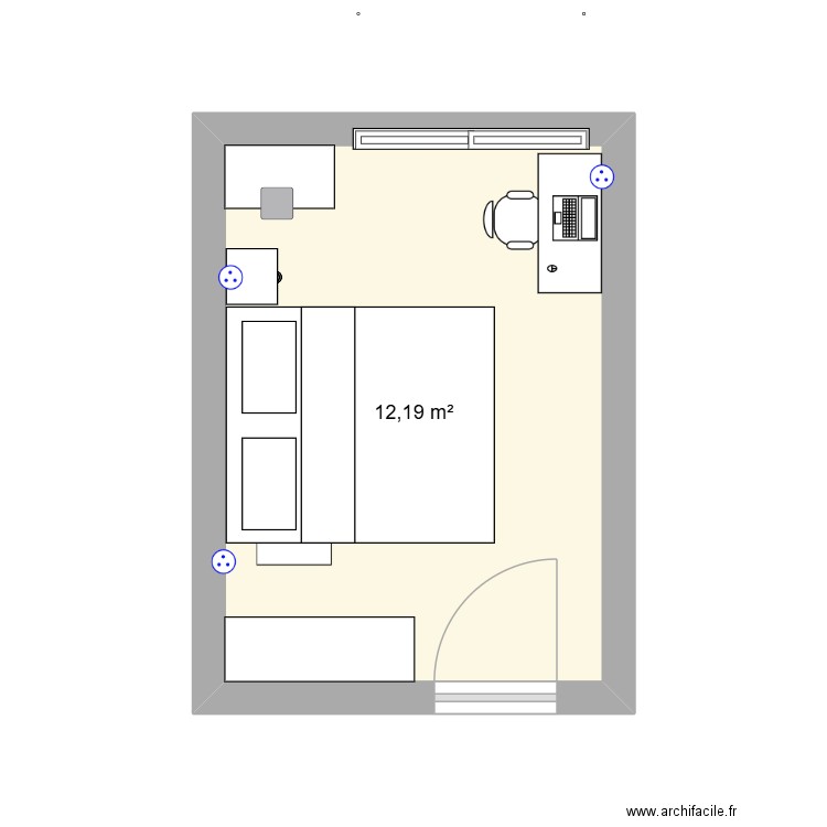 Chambre. Plan de 1 pièce et 12 m2