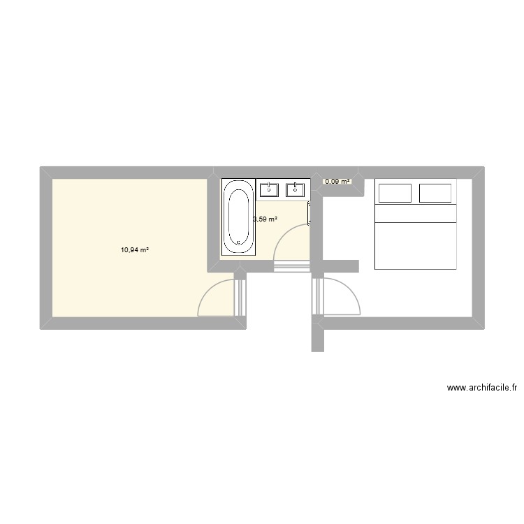 1 mot. Plan de 3 pièces et 15 m2