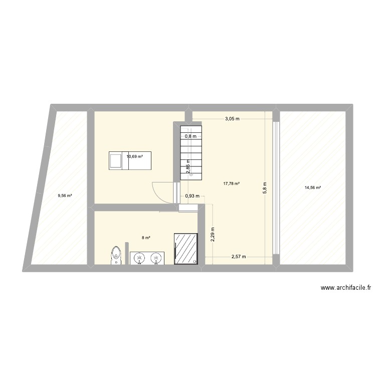 étage. Plan de 5 pièces et 61 m2