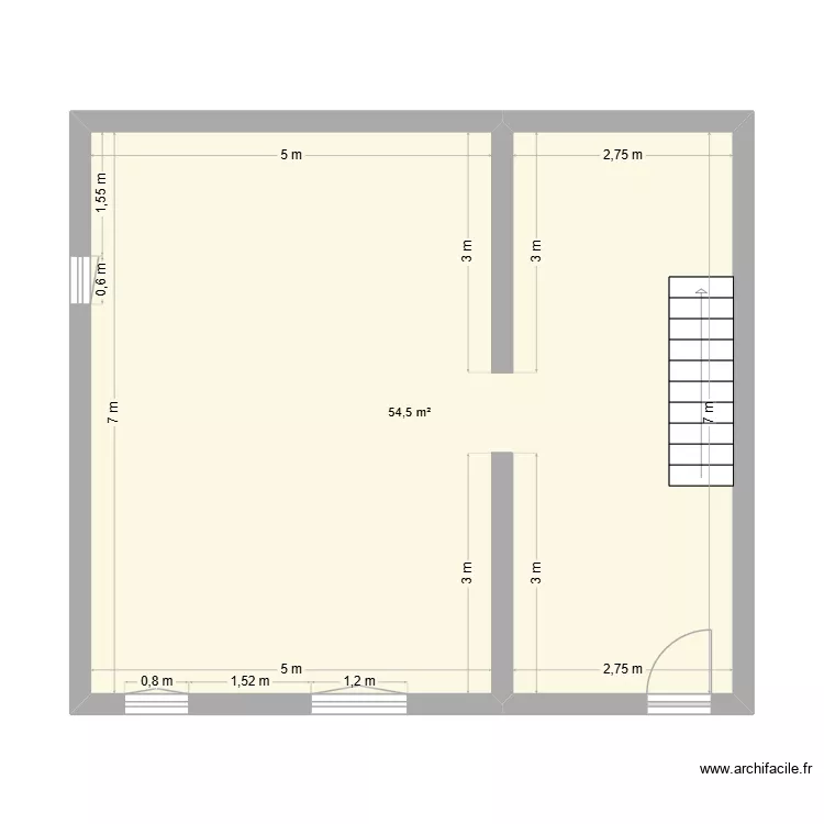 V01 MUR seul. Plan de 1  et 55 m²