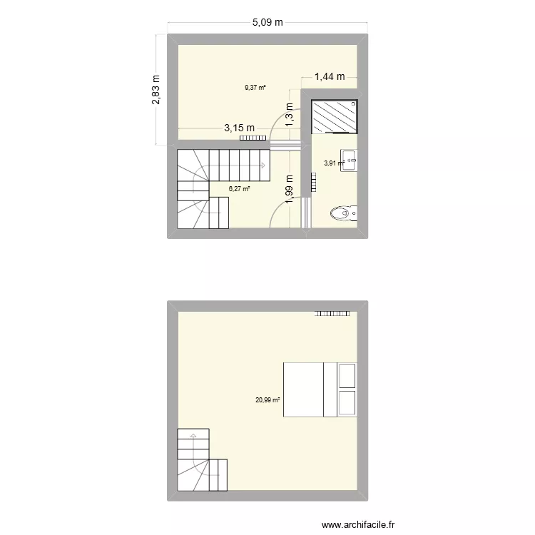 Pigeonnier. Plan de 4  et 41 m²