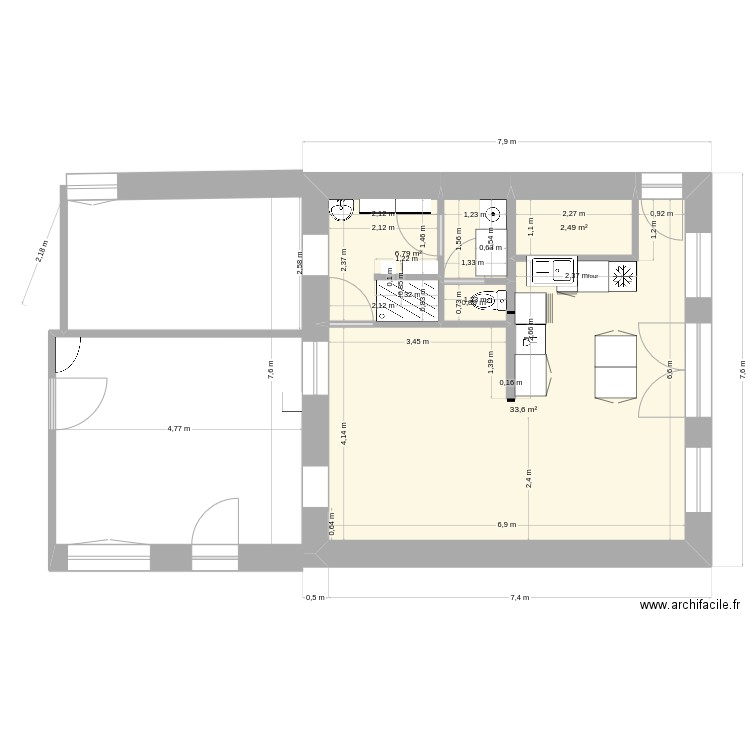 206. Plan de 4 pièces et 44 m2