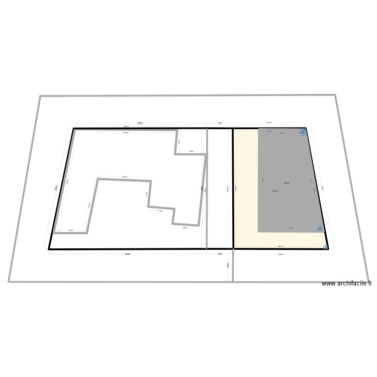 maison L. Plan de 2 pièces et 222 m2