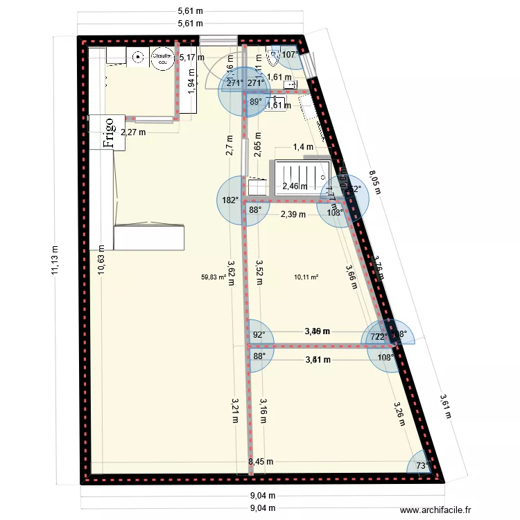 maison L. Plan de 2 pièces et 70 m²