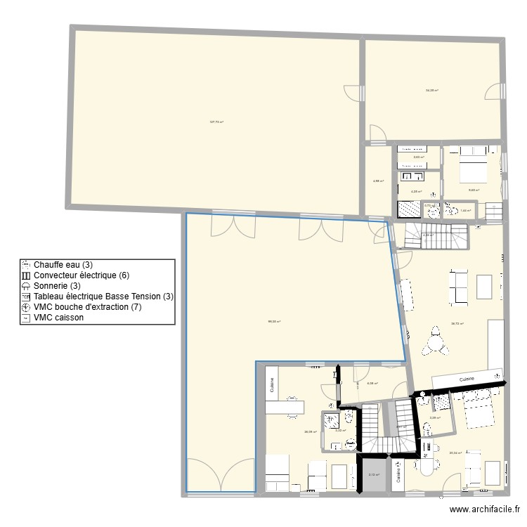 Plan Réhabilitation amenagement RDC CDL. Plan de 19 pièces et 391 m2