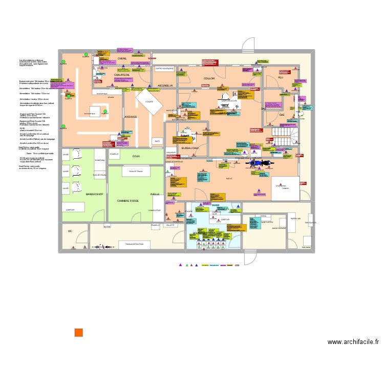 Game System V3_implantation. Plan de 43 pièces et 542 m2