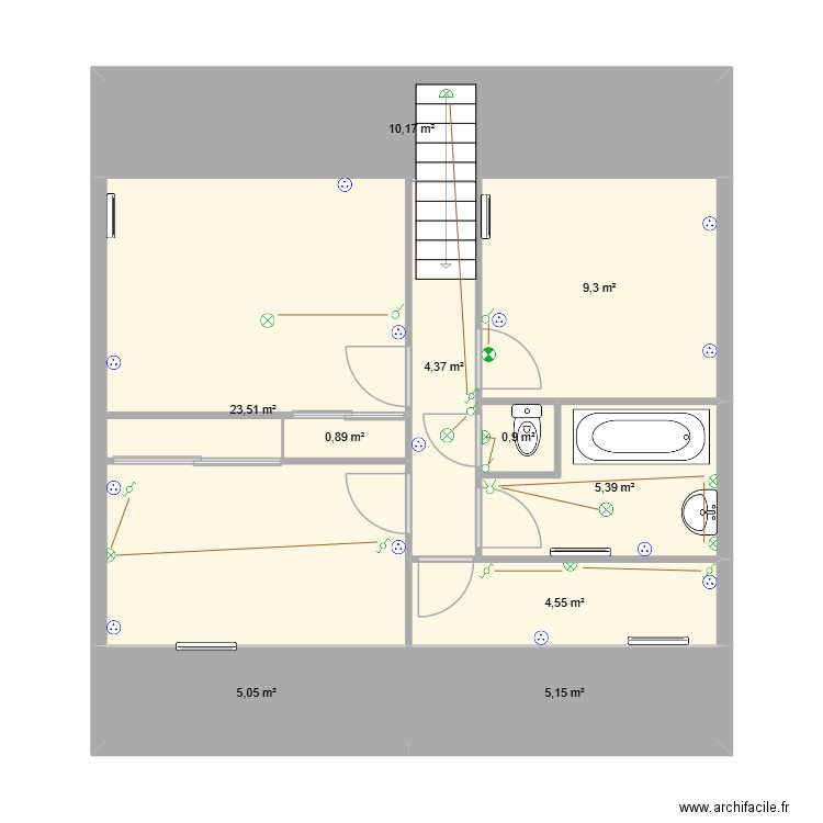 1er etage Morsang. Plan de 10 pièces et 69 m2