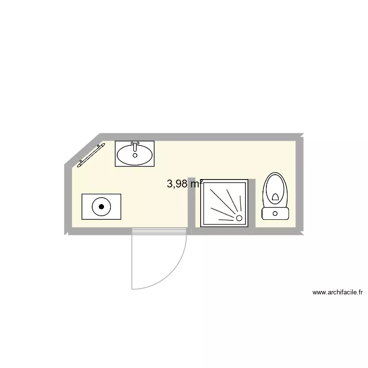 Salle de bain Gien T2G Actuel. Plan de 1  et 4 m²
