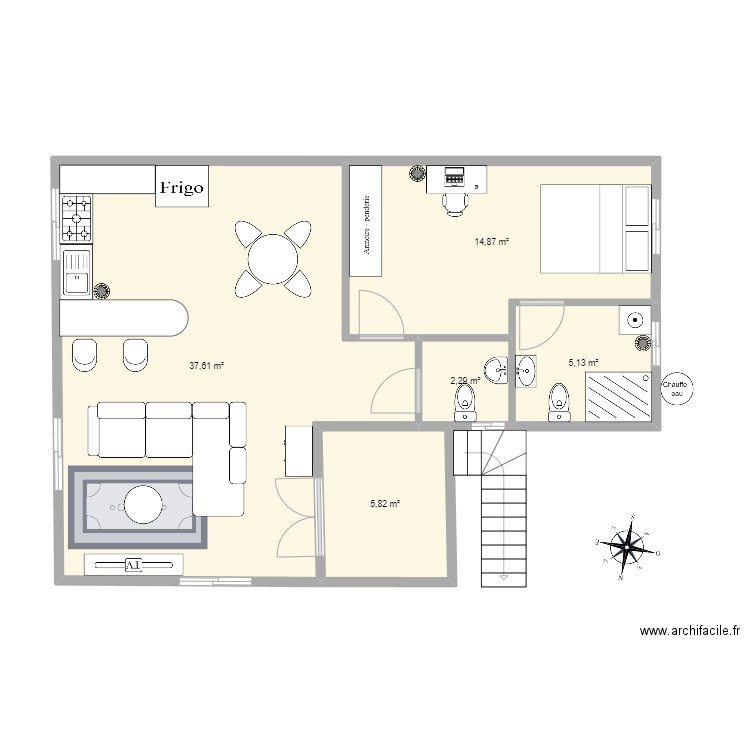 plan bac. Plan de 5 pièces et 66 m2