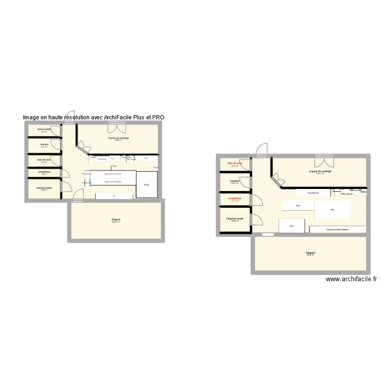 Boulangerie. Plan de 7 pièces et 78 m2