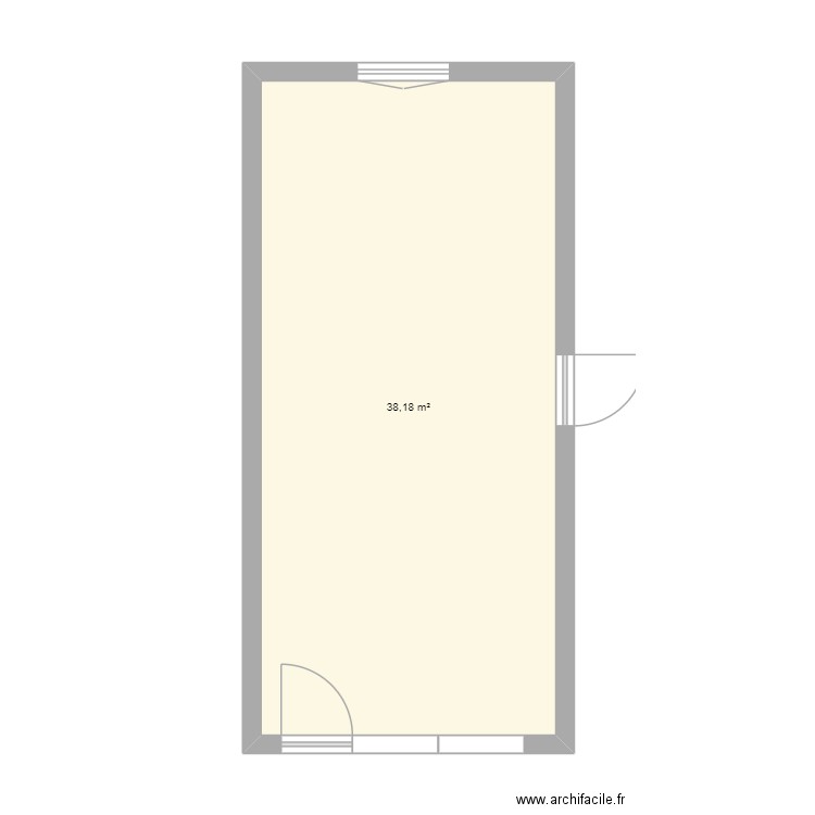 RDC. Plan de 1 pièce et 38 m2