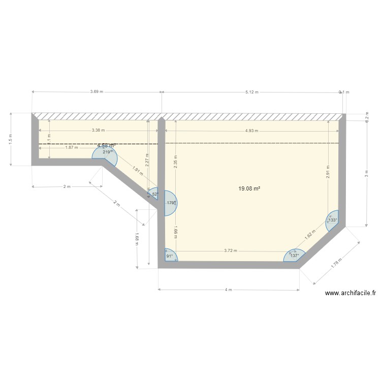 zimmer. Plan de 2 pièces et 24 m2