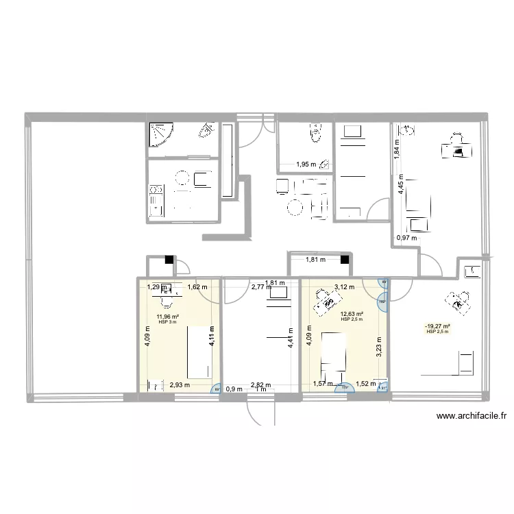 CAB. Plan de 3  et 38 m²