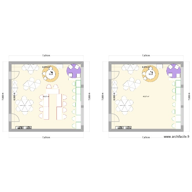 Salle 2026 V2. Plan de 2 pièces et 91 m2