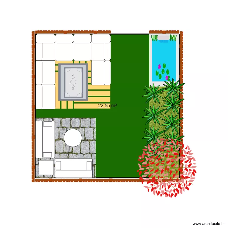 la terrasse. Plan de 1  et 23 m²